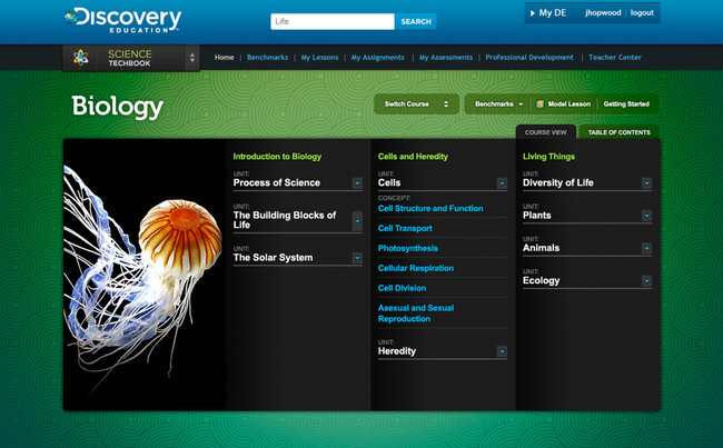 探索教育（Discovery Education）的生物课程页面。